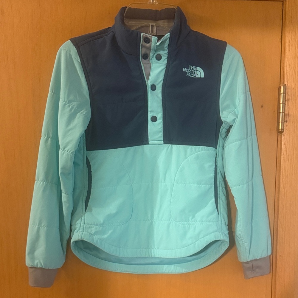 The North Face Kids Girls Mountain Sweatshirt 1/4 Snap Neck Teal Blue Size XS
